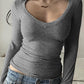 Gray 2000s low cut long sleeve shirt