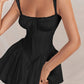 Black French pleated dress with lace panel