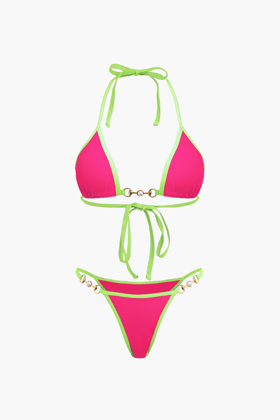 Set bikini a 2 pezzi con dettagli in perla vintage a contrasto 