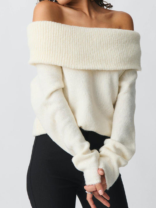 Y2k Einfarbiger Off Shoulder Oversized Pullover