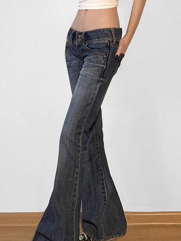 Blaue Y2K Low Rise Slim Flare Jeans