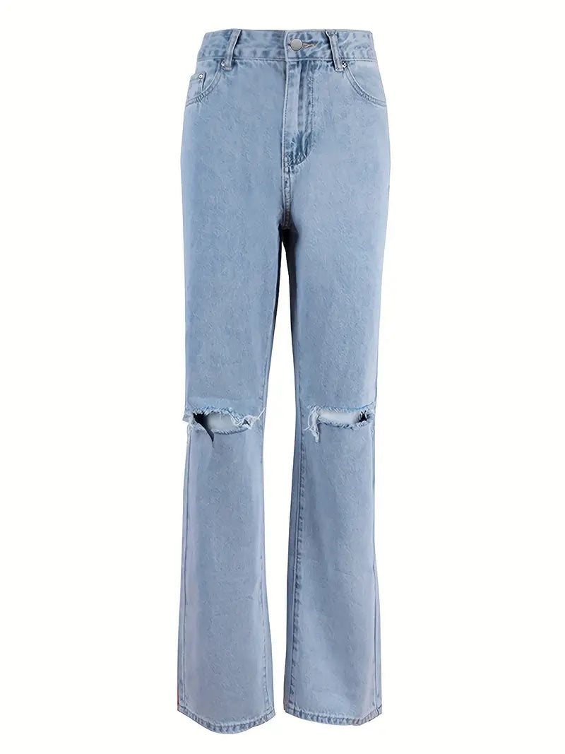 Hellblaue 2000er Y2k Boyfriend Jeans mit Zerrissenem Design