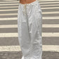 White Low Waist Parachute Cargo Pants