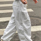 White Low Waist Parachute Cargo Pants