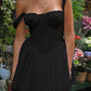 Black French pleated dress with lace panel