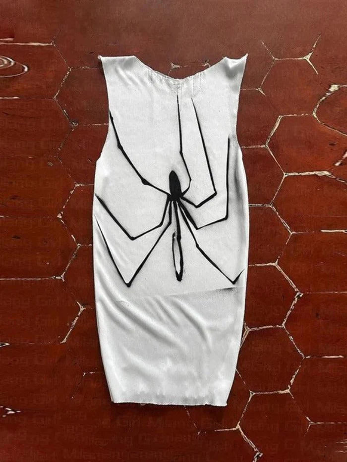 White hip hop tank top with spider print