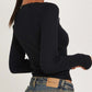 Black Classic Lace Trim Long Sleeve Knit Top with Scoop Neck