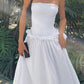 White Vintage Off Shoulder Shirred Tube Maxi Dress