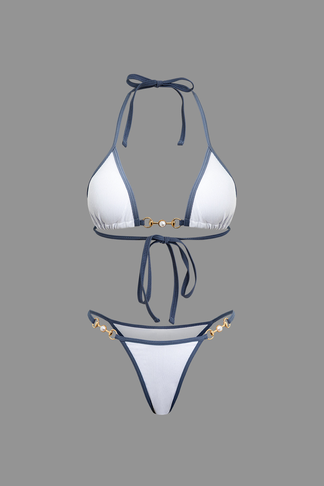 Set bikini a 2 pezzi con dettagli in perla vintage a contrasto 