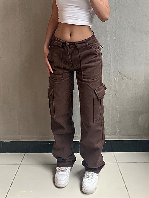 Braune Baggy Cargo Jeans Hose mit Vintage Waschung