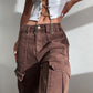 Braune Baggy Cargo Jeans Hose mit Vintage Waschung