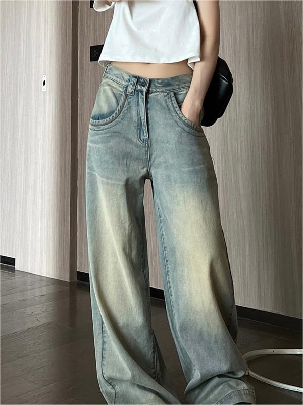 Verblasste Baggy Jeans mit hohem Bund