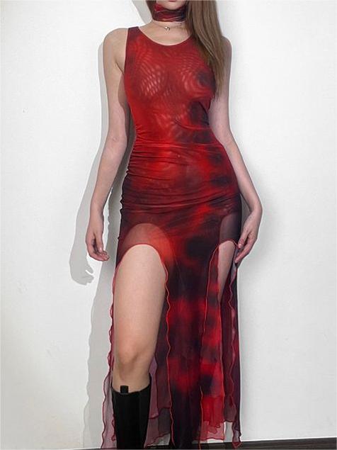 Mesh Bodycon Maxi Kleid mit hohem Bein Einschnitt