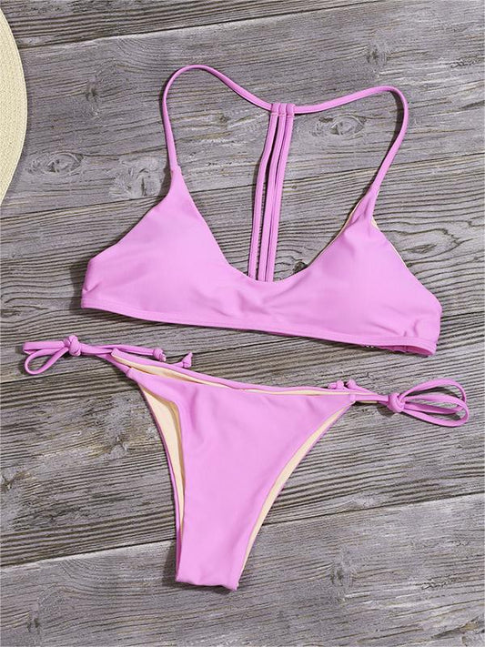 Neonfarbenes Push Up Bikini Set mit hoher Taille