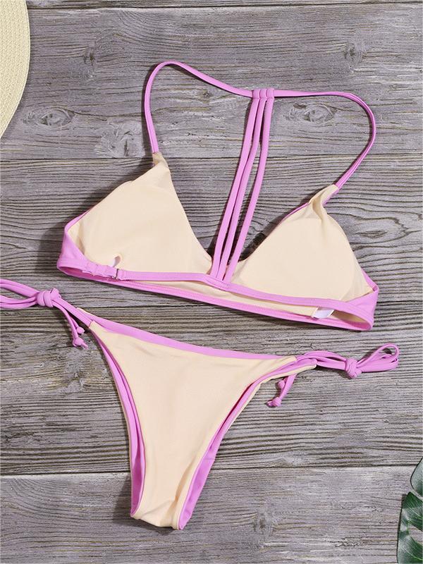 Neonfarbenes Push Up Bikini Set mit hoher Taille