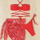 Überkreuzter Dreiteiliger Bikini Badeanzug mit Spitze