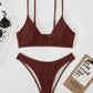 Set bikini in tinta unita a punto smock con scollo a V