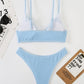 Set bikini in tinta unita a punto smock con scollo a V