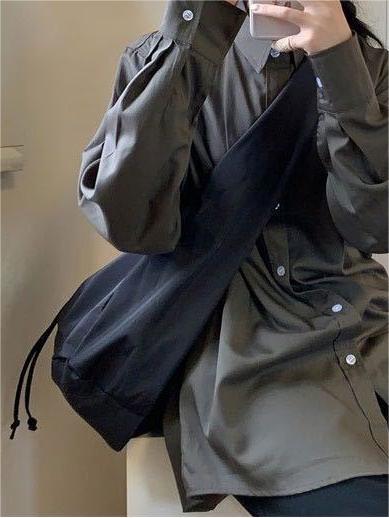 Large Nylon Drawstring Shoulder Bag Black