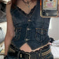 Top corsetto in denim con abbottonatura