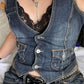 Top corsetto in denim con abbottonatura