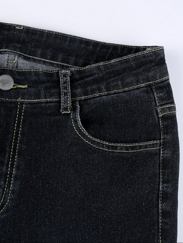 Dunkle Verwaschene Low Waist Vintage Schlaghose Jeans