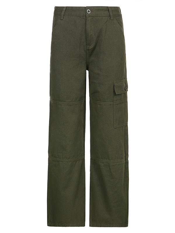 Grüne Straight Cargo Jeans mit Patchtaschen