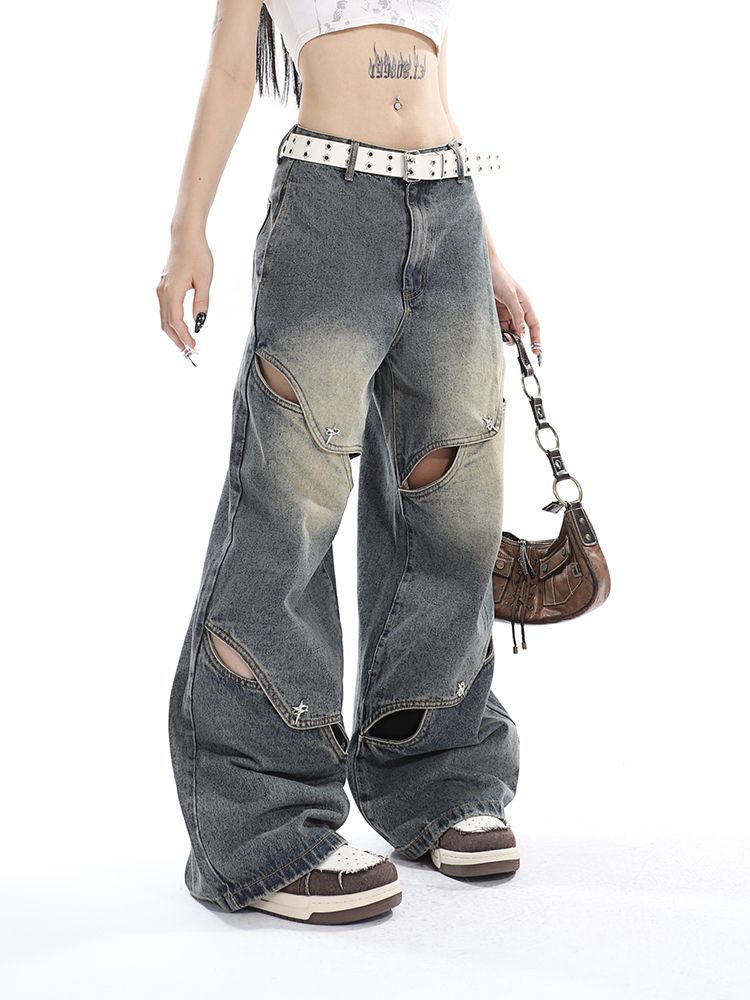 Dekonstruierte Verwaschene Baggy Boyfriend Jeans