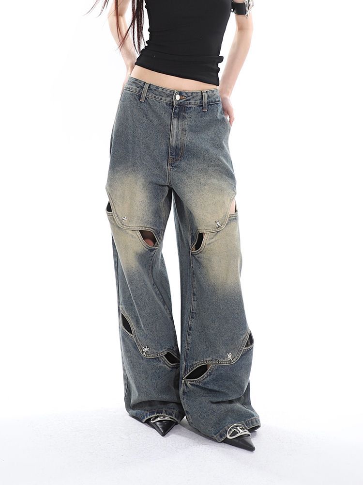 Dekonstruierte Verwaschene Baggy Boyfriend Jeans