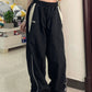 Schwarze Baggy Oldschool Sweatpants mit Kontrast Paspeln