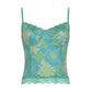 Grünes Vintage Blumenprint Spitzen Cami Top