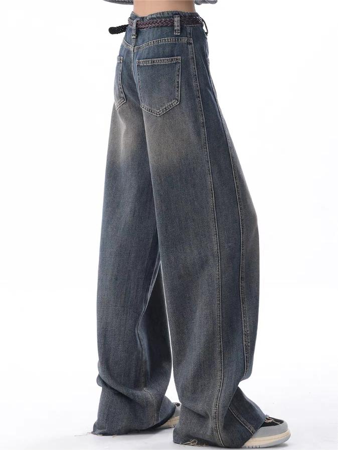 Vintage Verwaschene Baggy Boyfriend Jeans mit Leistendetail