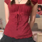 Vintage red short sleeve top with lace trim