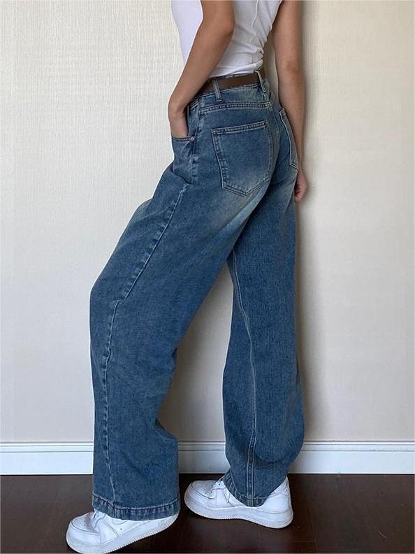 Vintage Blaue Boyfriend Jeans mit Verwaschenem Look