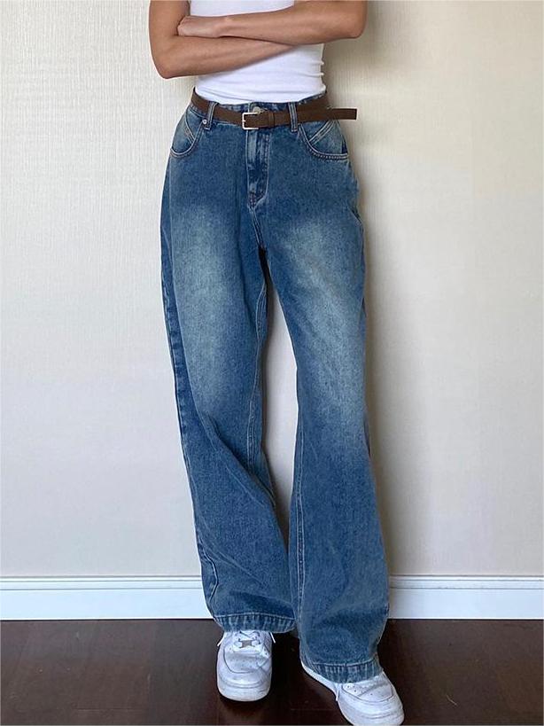 Vintage Blaue Boyfriend Jeans mit Verwaschenem Look