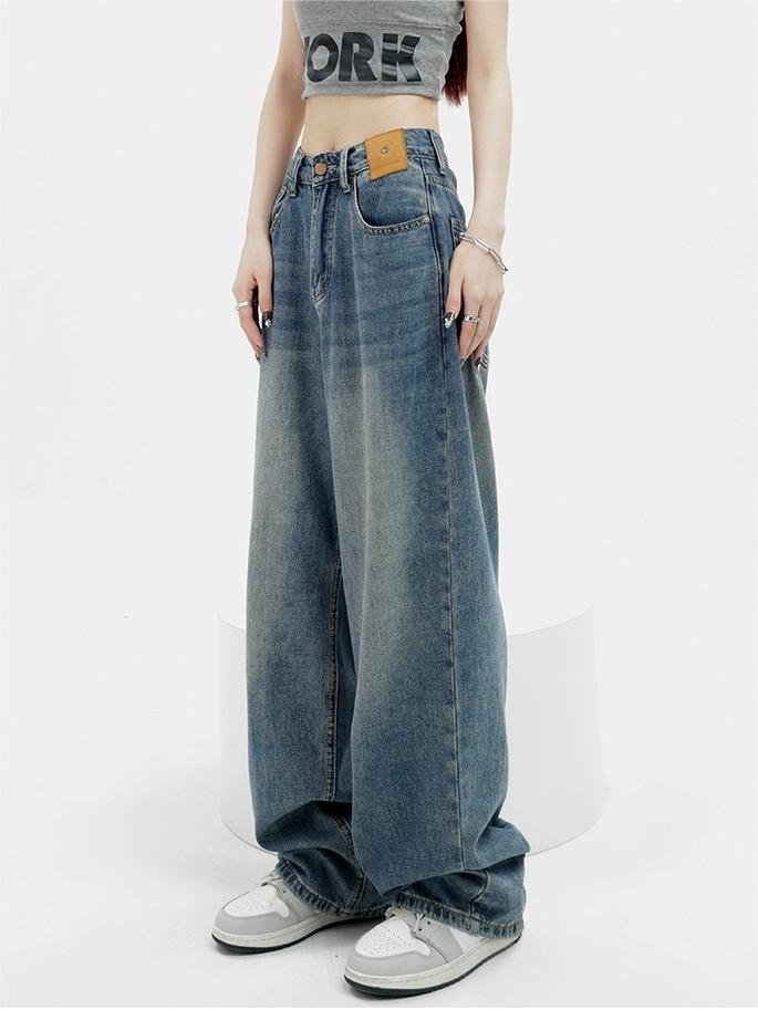 2000er Blaue Baggy Boyfriend Jeans mit Wasch Effekt