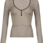 Vintage khaki V-neck long sleeve knit top