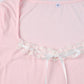 Vintage pink knit top with square neckline and lace insert