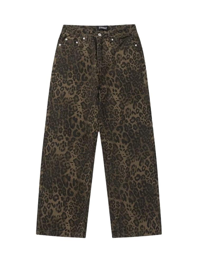 Jeans Boyfriend larghi leopardati Y2k