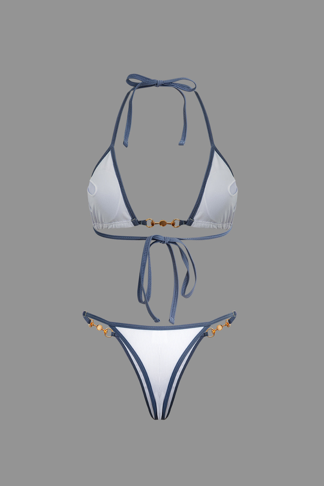 Set bikini a 2 pezzi con dettagli in perla vintage a contrasto 