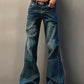 Dark Vintage Washed Ripped Boyfriend Flared Jeans