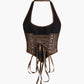 Top a corsetto con allacciatura all'americana con occhielli jacquard