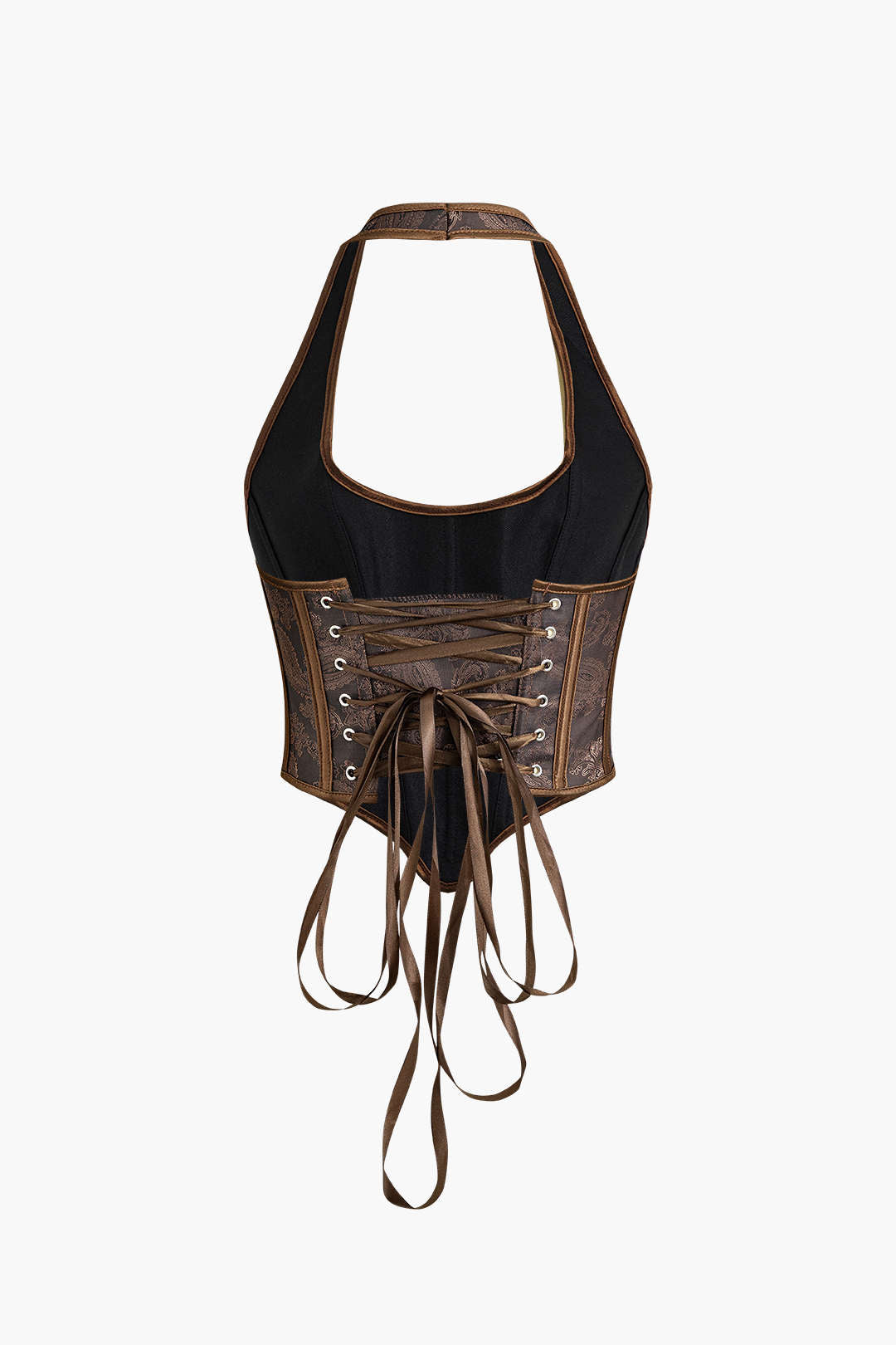 Top a corsetto con allacciatura all'americana con occhielli jacquard