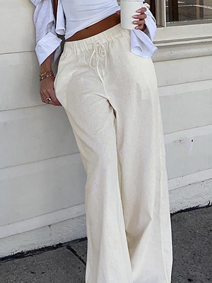 White Classic Drawstring Straight Pants