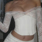 White vintage off shoulder top with lace and long sleeves