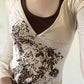 Apricot Retro Print Halter Langarm T-Shirt