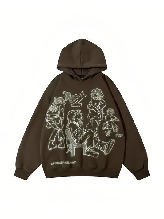 Oversized hoodie with hood and graffiti print