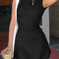 Black Classic Sleeveless Mini Dress with Backless Design and Ruffles