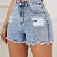 Rissen Unbearbeitetem Saum Jeansshorts mit Gewaschen