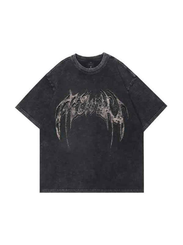 T-shirt a maniche corte con stampa di ali oversize punk